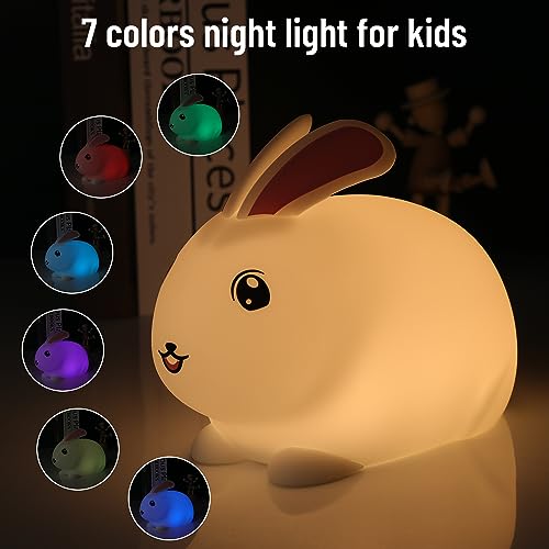 SALUOKE Panda Night Light for Kids: Squishy Silicone Animal Light,7 Soft Colors,Tap Control,Rechargeable,Sleep Timer,Battery Baby Nightlight for Childrens Room & Nursery,Bedside Touch Lamp